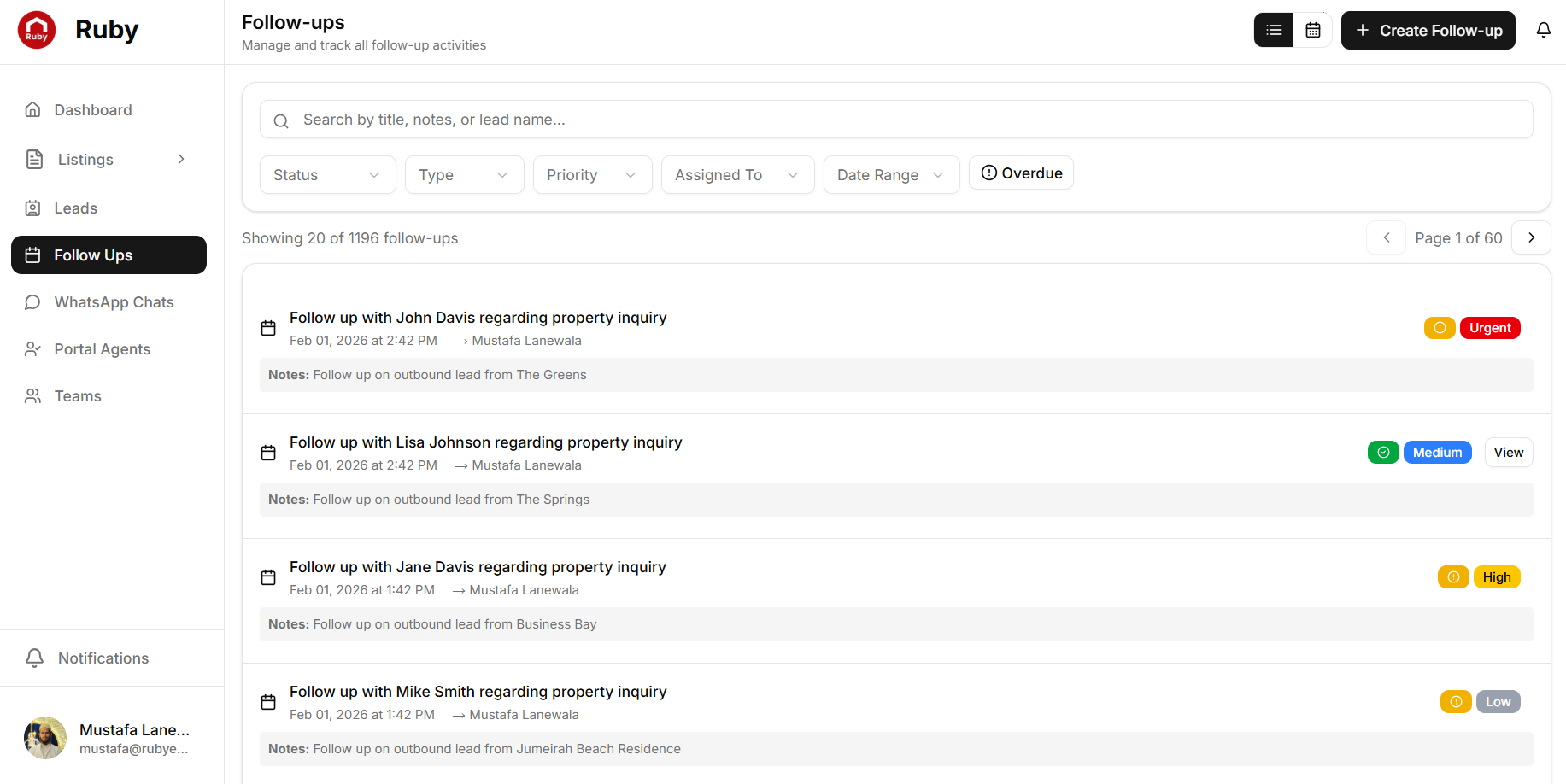 Follow-ups Dashboard