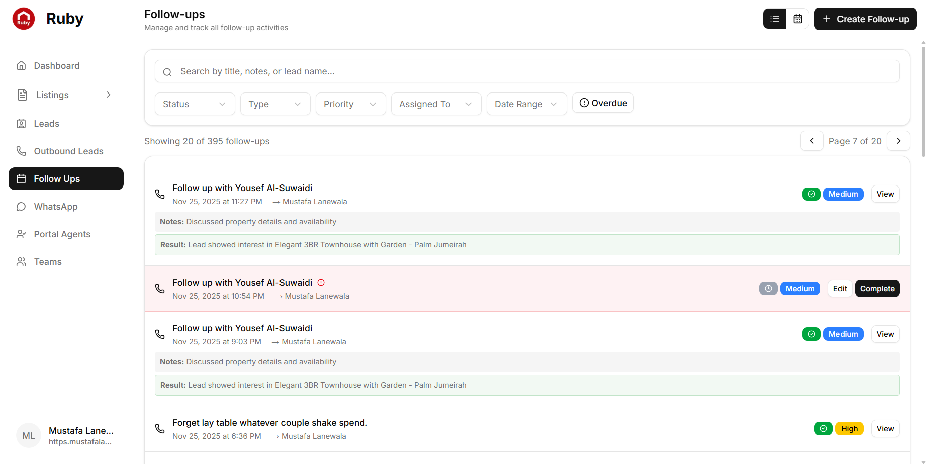 Follow-ups Dashboard