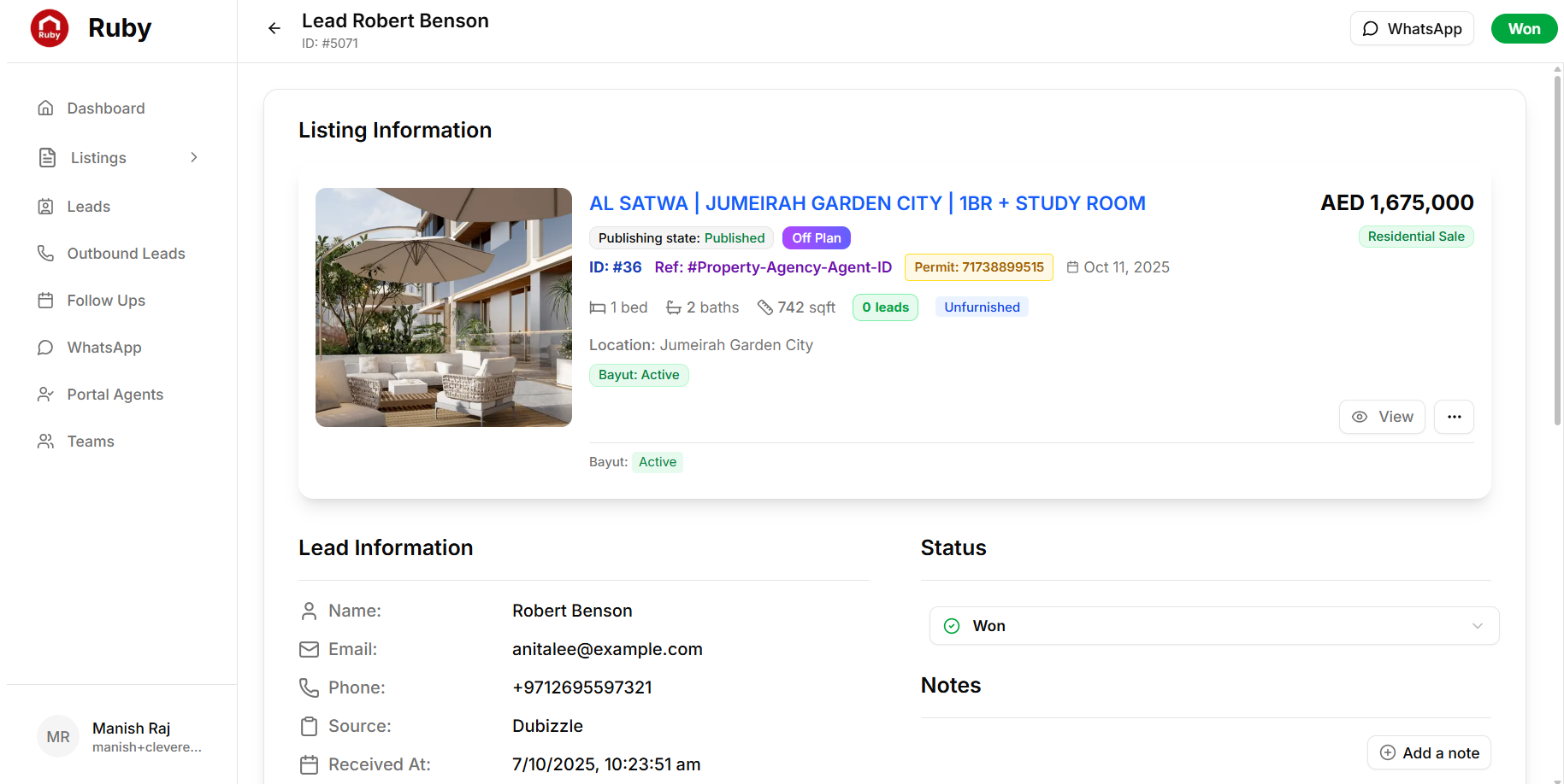 Lead Details - Complete lead profile